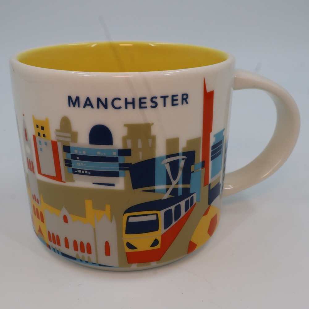 Starbucks‎ Manchester Mug You Are Here Collection 14oz White Yellow Cityscape